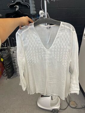 John Mark White Embroidered V-Neck Tunic